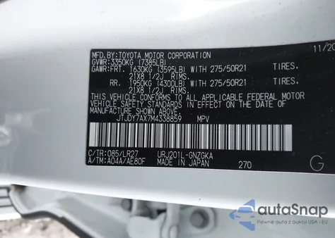 2021 Lexus Lx 570 Three-Row from USA, damaged, VIN JTJDY7AX7M4338859